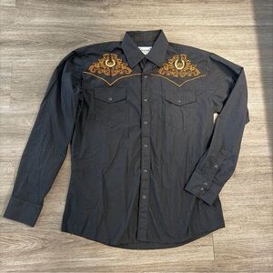 Black Western Rodeo Shirt with Embroidered Design ace of diamonds 💎 size L